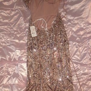 Rose gold sequin long dress